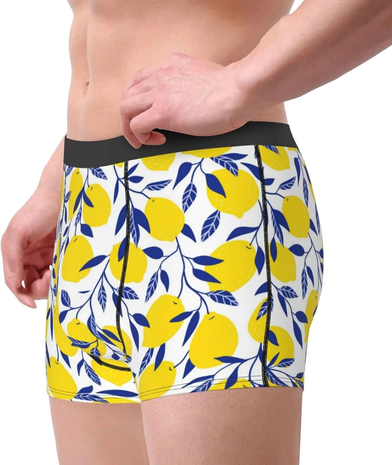 Tropical Lemon Print Boxer Briefs For Men Breathable Underwear-
