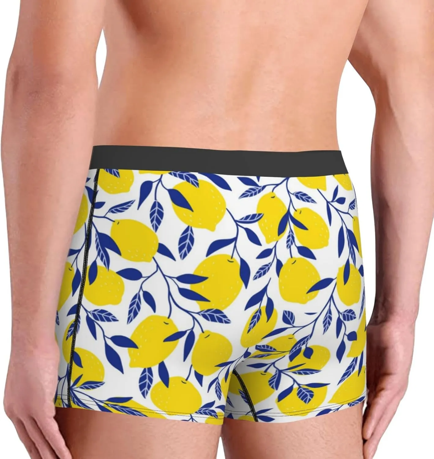 Tropical Lemon Print Boxer Briefs For Men Breathable Underwear-