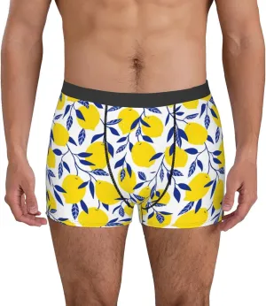 Tropical Lemon Print Boxer Briefs For Men Breathable Underwear-
