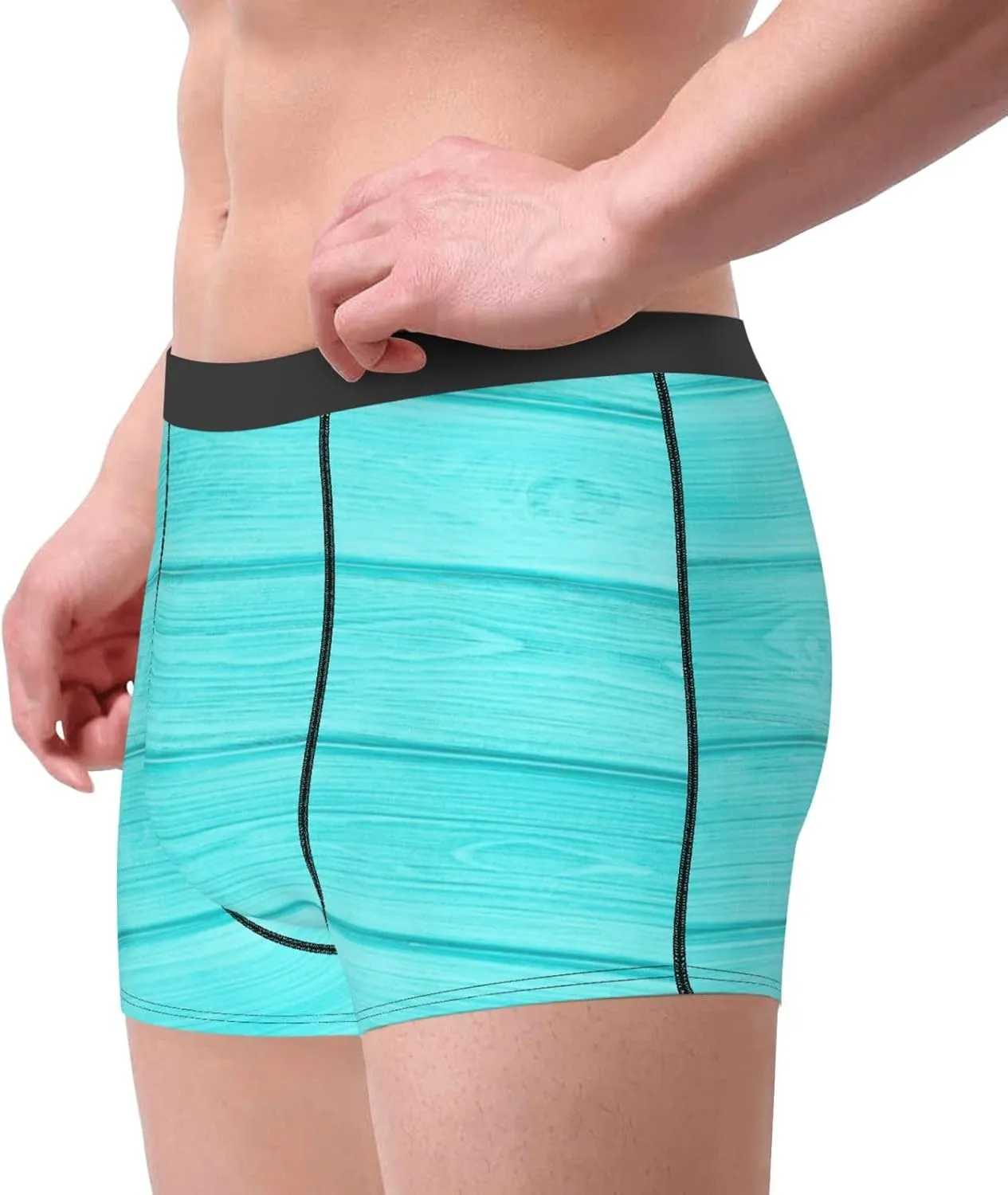 Turquoise Wooden Print Boxer Briefs For Men Breathable Underwear-