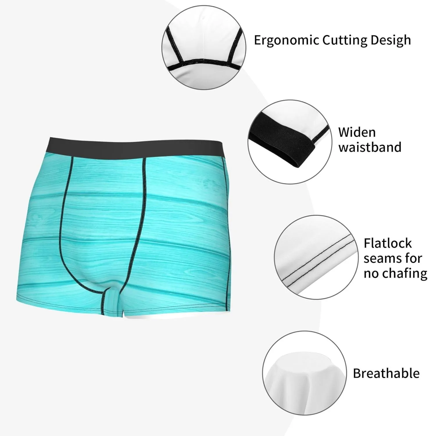 Turquoise Wooden Print Boxer Briefs For Men Breathable Underwear-