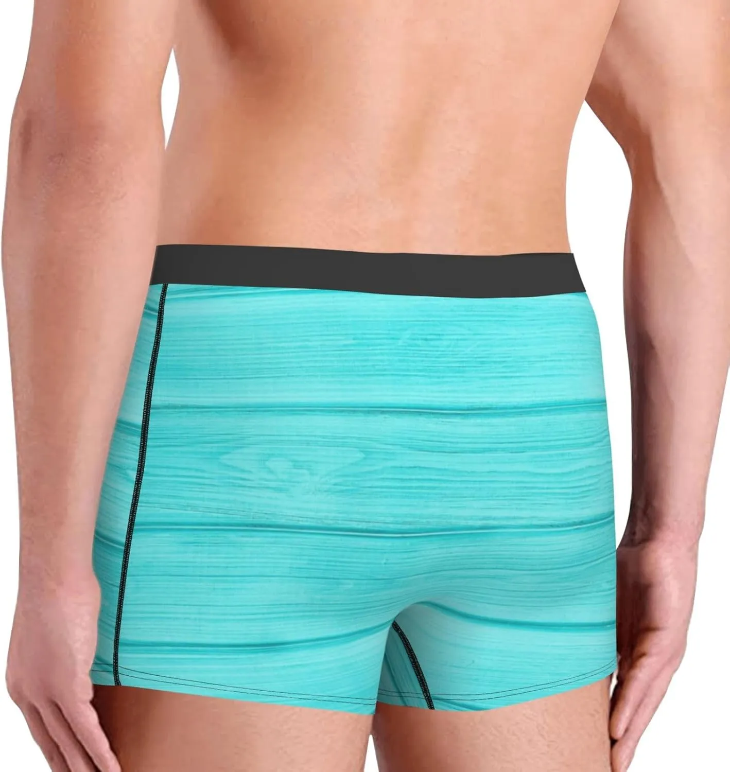 Turquoise Wooden Print Boxer Briefs For Men Breathable Underwear-