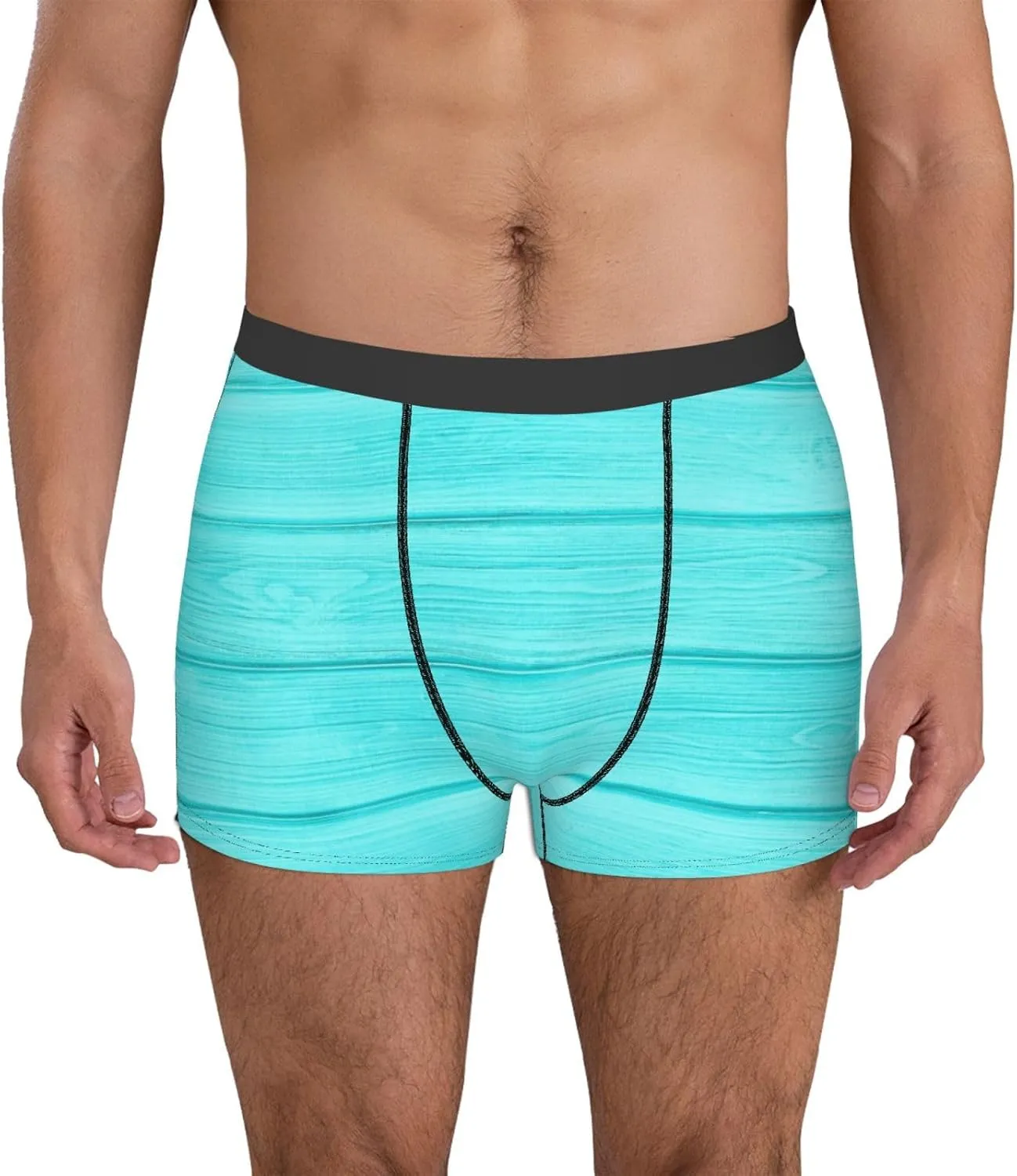 Turquoise Wooden Print Boxer Briefs For Men Breathable Underwear-