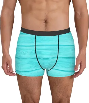 Turquoise Wooden Print Boxer Briefs For Men Breathable Underwear-