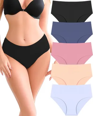 UNDER THE SEA Seamless Underwear for Women Mid Rise Brief Sexy No Show Bikini Panties Womens Cheeky 5 Pack XS-XL