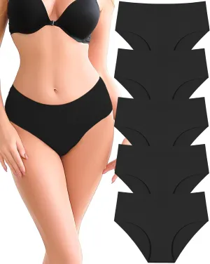 UNDER THE SEA Seamless Underwear for Women Mid Rise Brief Sexy No Show Bikini Panties Womens Cheeky 5 Pack XS-XL