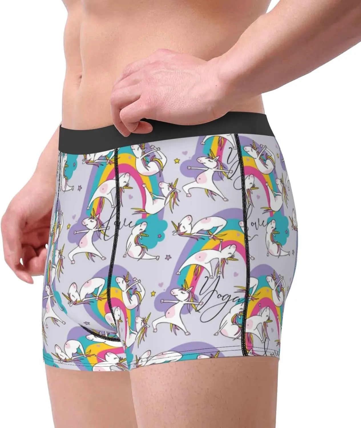 Unicorn Doingyoga Print Boxer Briefs For Men Breathable Underwear-