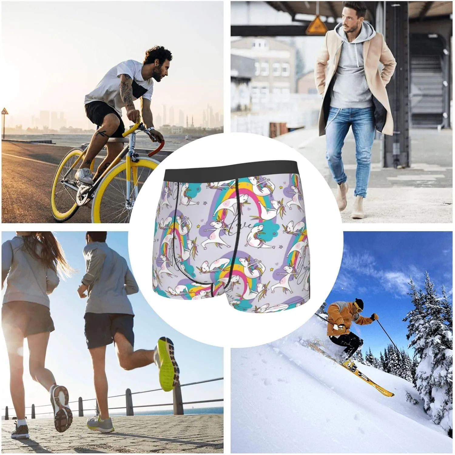Unicorn Doingyoga Print Boxer Briefs For Men Breathable Underwear-