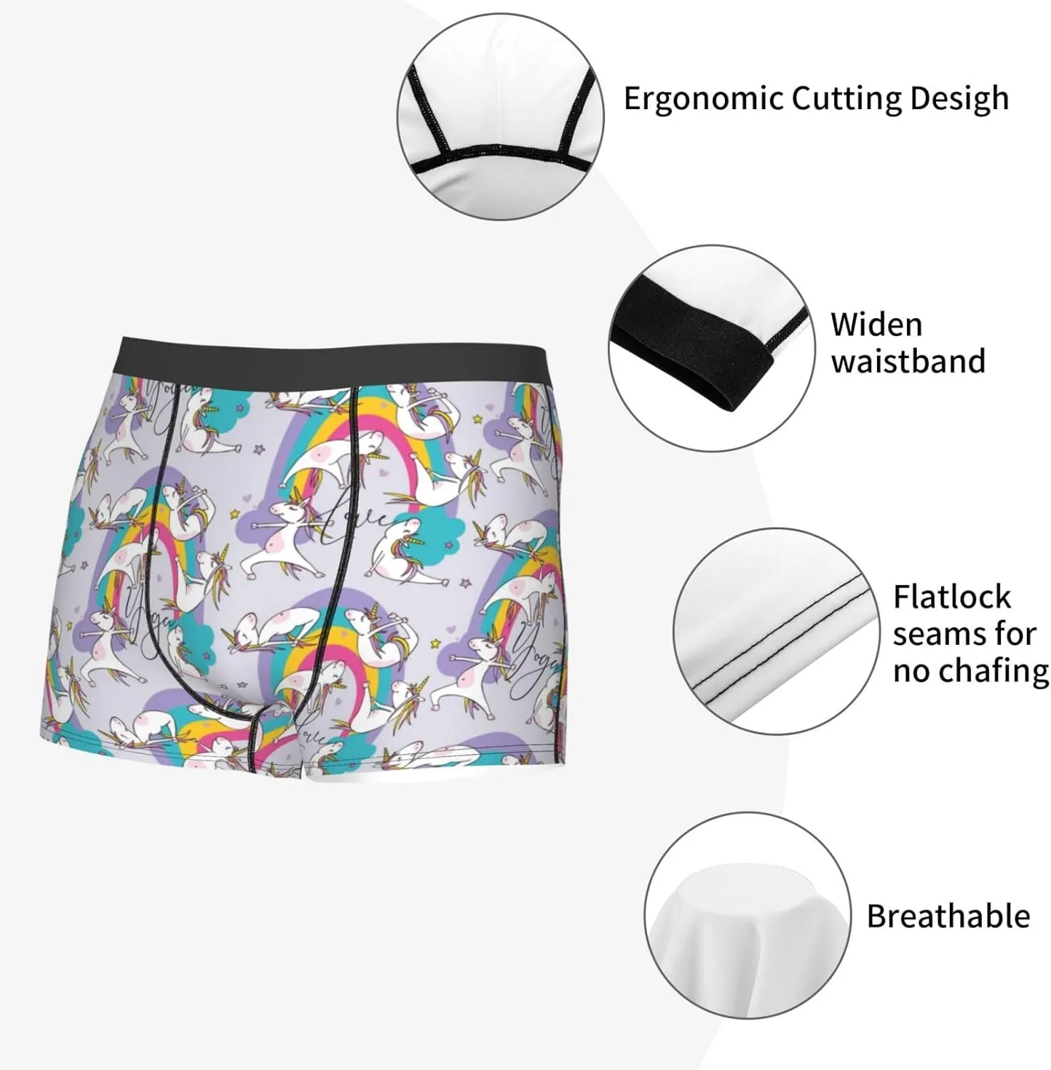 Unicorn Doingyoga Print Boxer Briefs For Men Breathable Underwear-