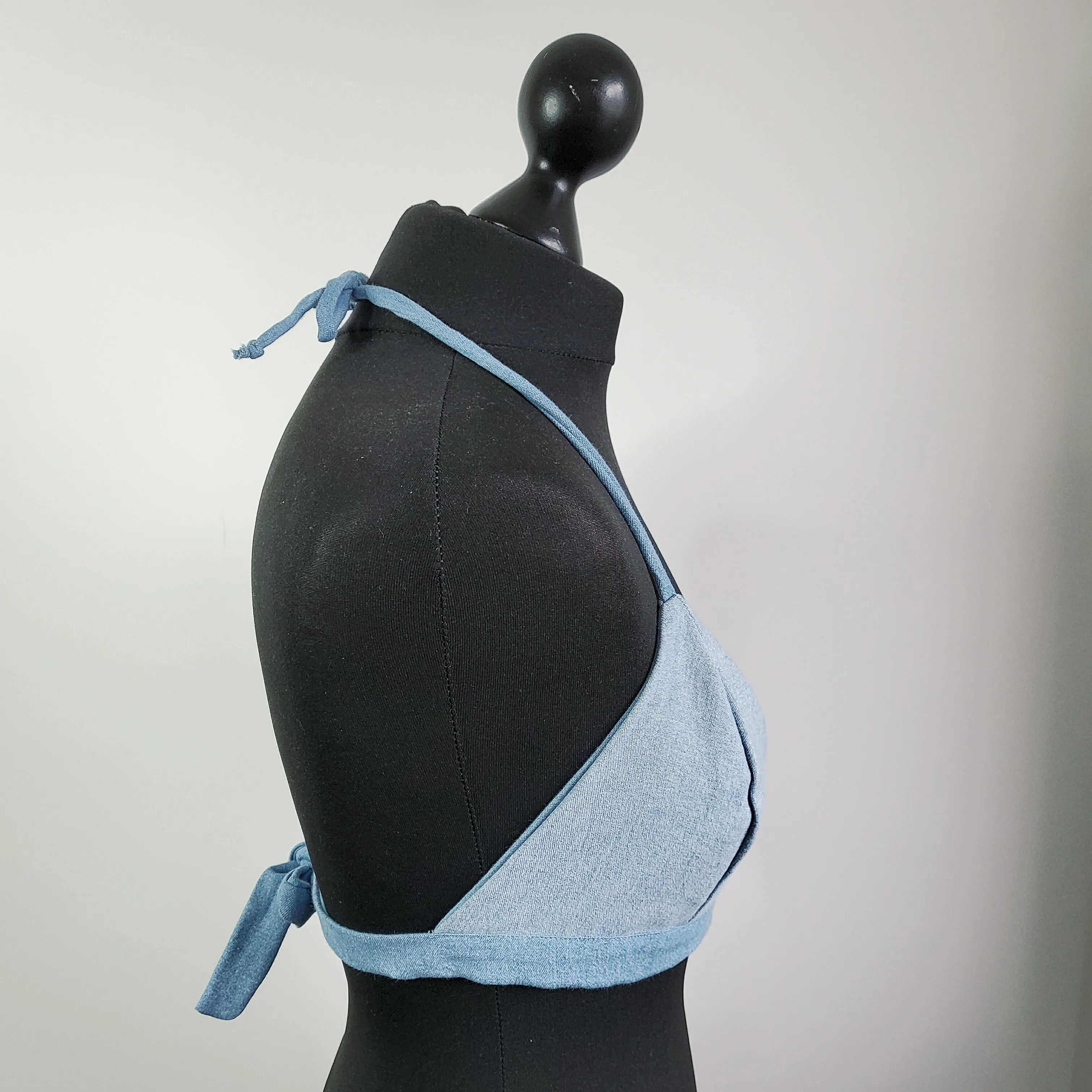 Upcycled Denim Halter Bralette | Size 12-14