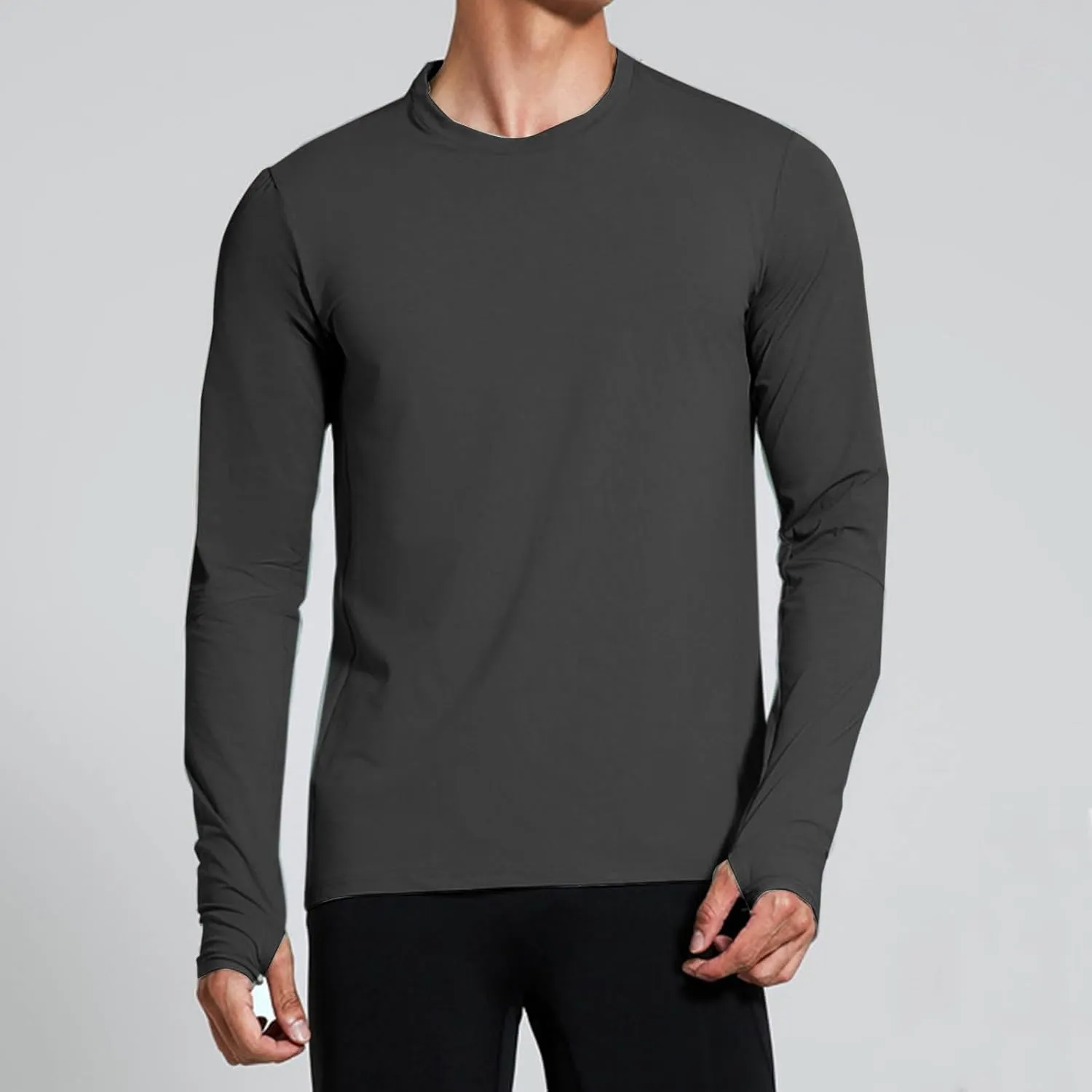 UPF 50  Mens Swim Shirts, Long Sleeve Sun Protection Fishing Rash Guard, Quick Dry UV Hiking T Shirt with Thumbhole