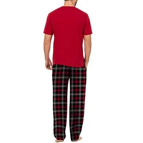 Varsity Men's Micro Fleece Sleep Pant and Crewneck Jersey Shirt Set, Red/Plaid, 2X-Large