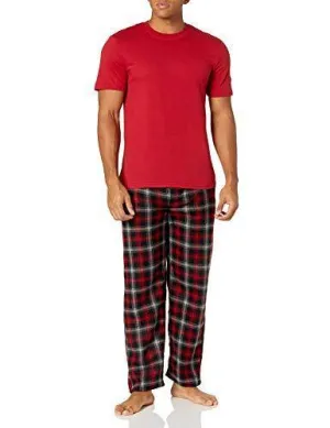 Varsity Men's Micro Fleece Sleep Pant and Crewneck Jersey Shirt Set, Red/Plaid, 2X-Large