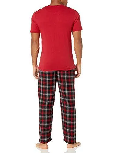 Varsity Men's Micro Fleece Sleep Pant and Crewneck Jersey Shirt Set, Red/Plaid, 2X-Large