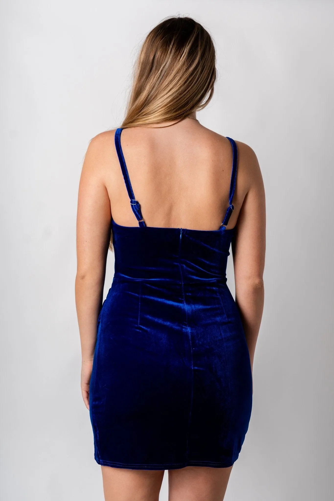 Velvet wrap mini dress royal blue