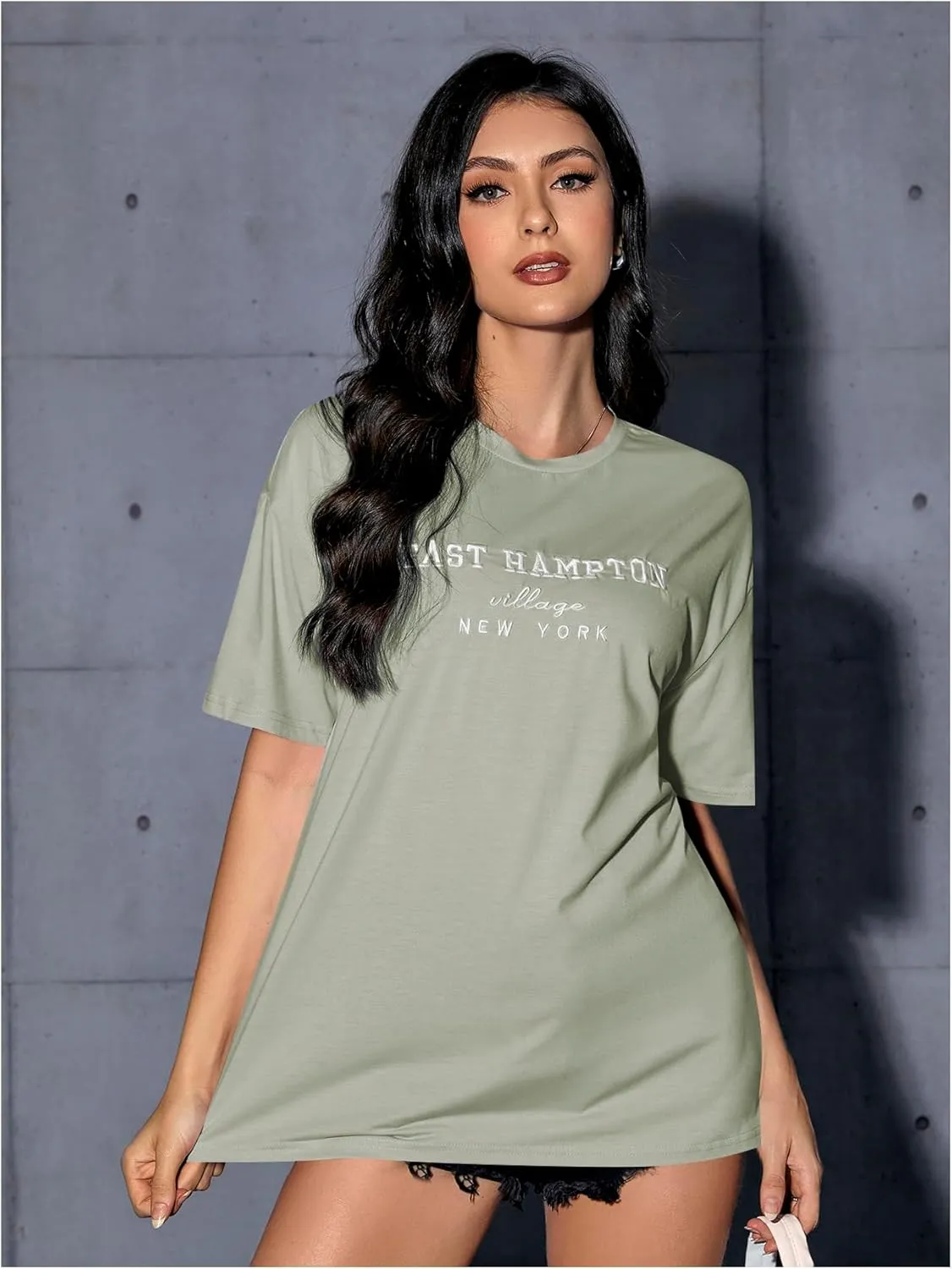 Verdusa Women's Oversized Letter Graphic Tees Embroidery Short Sleeve Shirts Tops