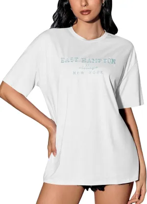 Verdusa Women's Oversized Letter Graphic Tees Embroidery Short Sleeve Shirts Tops