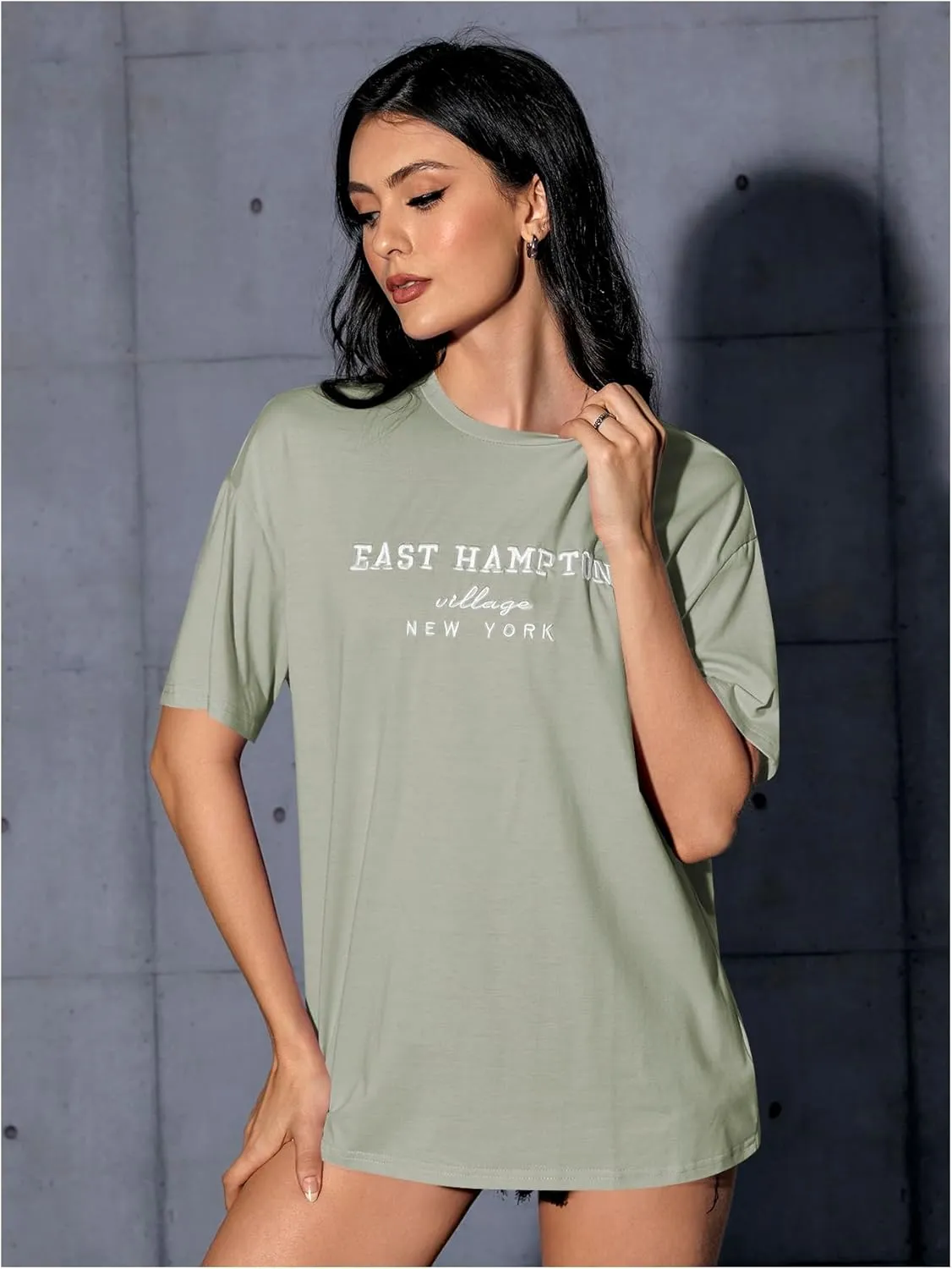 Verdusa Women's Oversized Letter Graphic Tees Embroidery Short Sleeve Shirts Tops