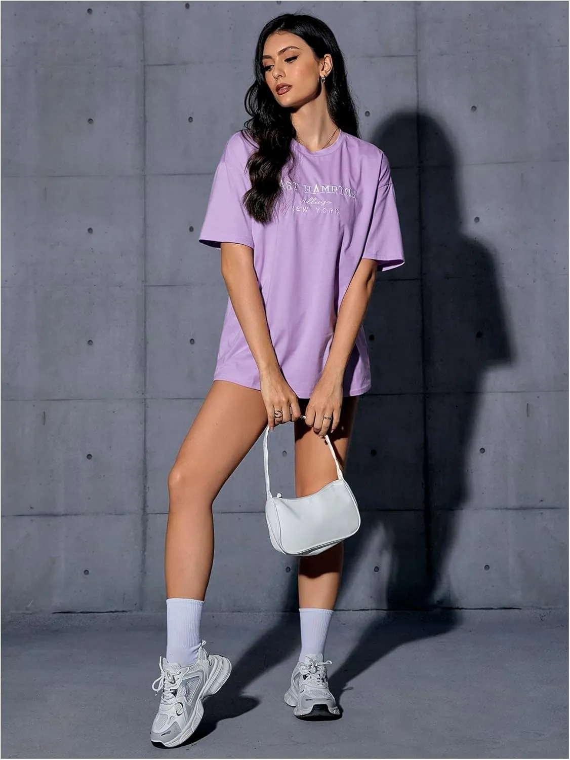 Verdusa Women's Oversized Letter Graphic Tees Embroidery Short Sleeve Shirts Tops