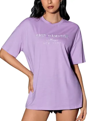Verdusa Women's Oversized Letter Graphic Tees Embroidery Short Sleeve Shirts Tops