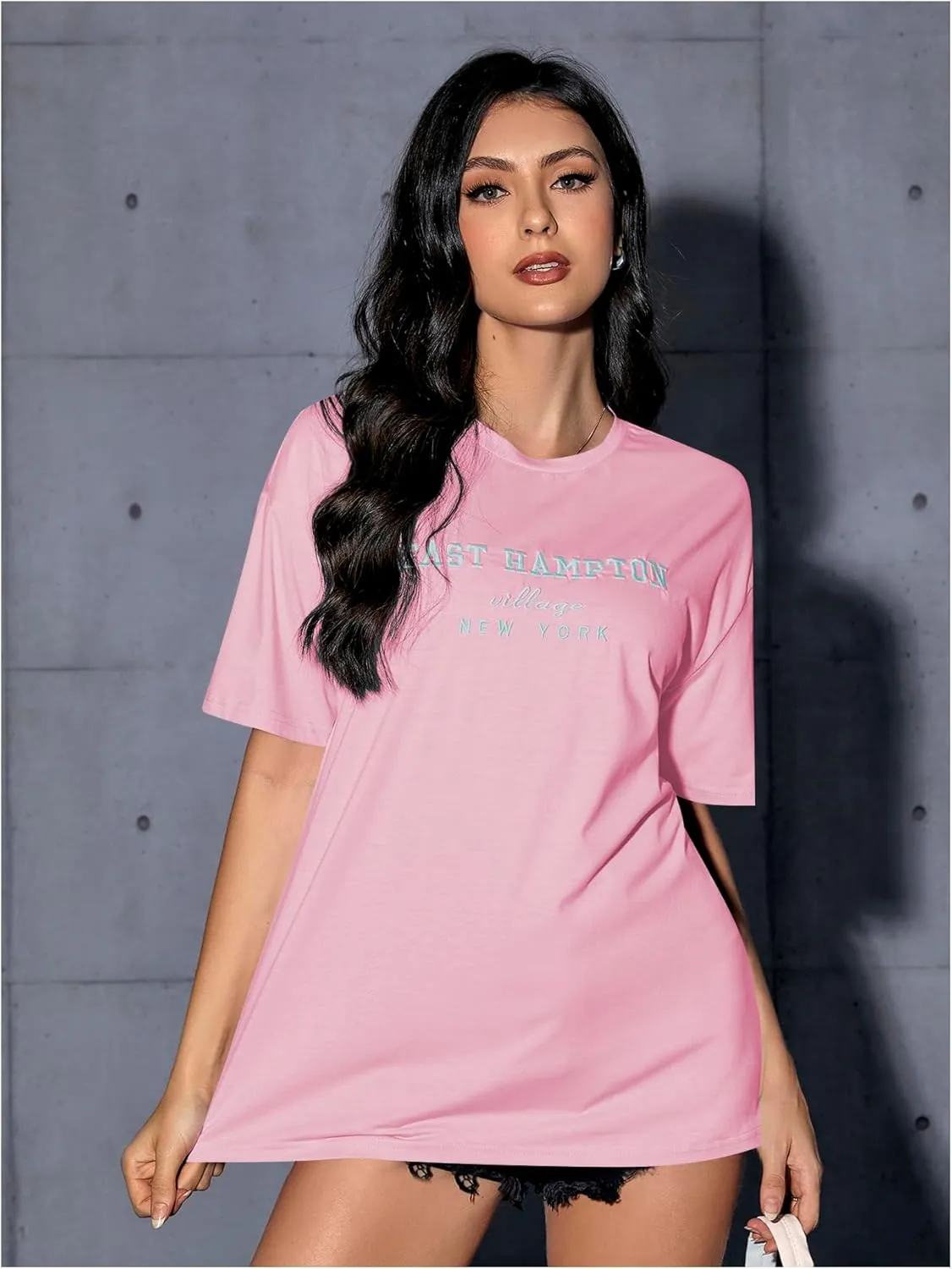 Verdusa Women's Oversized Letter Graphic Tees Embroidery Short Sleeve Shirts Tops