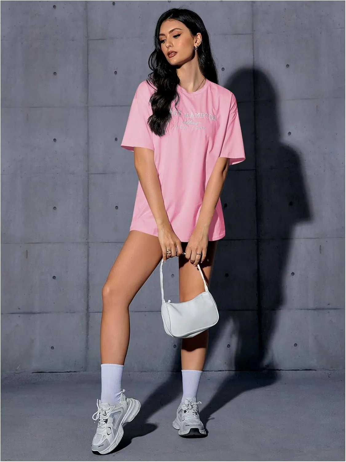 Verdusa Women's Oversized Letter Graphic Tees Embroidery Short Sleeve Shirts Tops