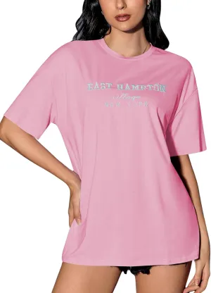 Verdusa Women's Oversized Letter Graphic Tees Embroidery Short Sleeve Shirts Tops