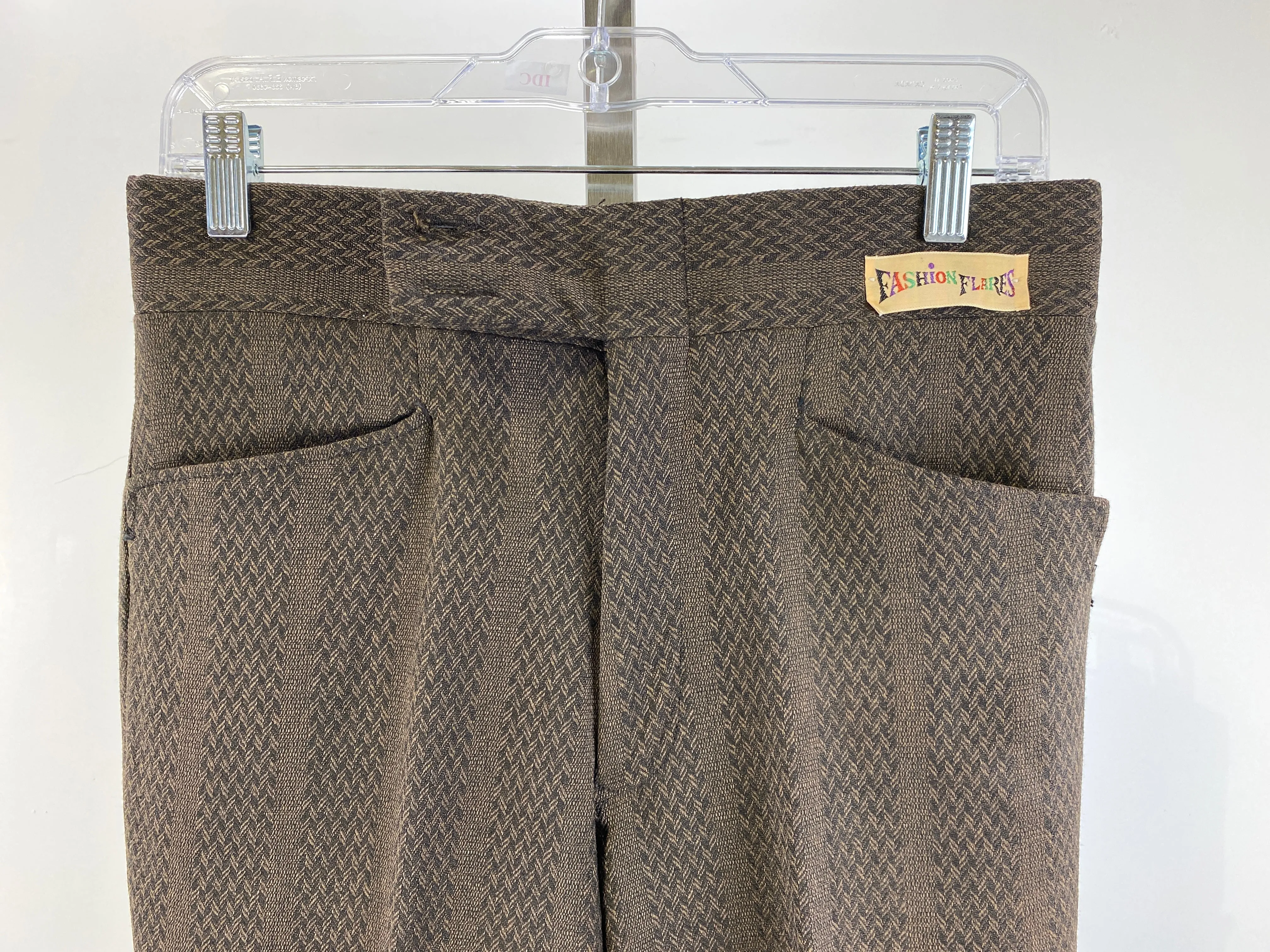 Vintage 1970s Deadstock Flared Trousers, Men's Brown Herringbone Slacks, W29