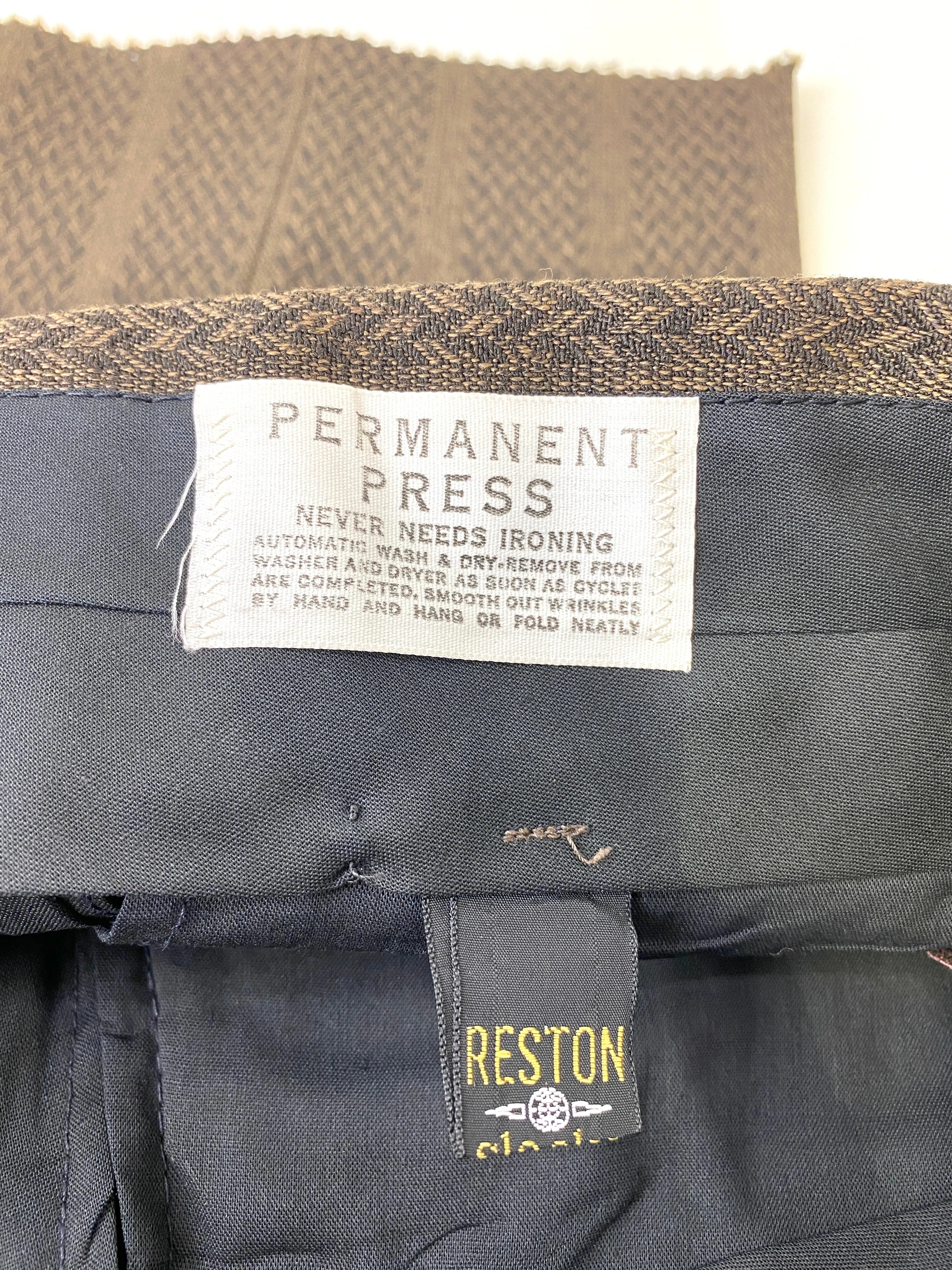 Vintage 1970s Deadstock Flared Trousers, Men's Brown Herringbone Slacks, W29