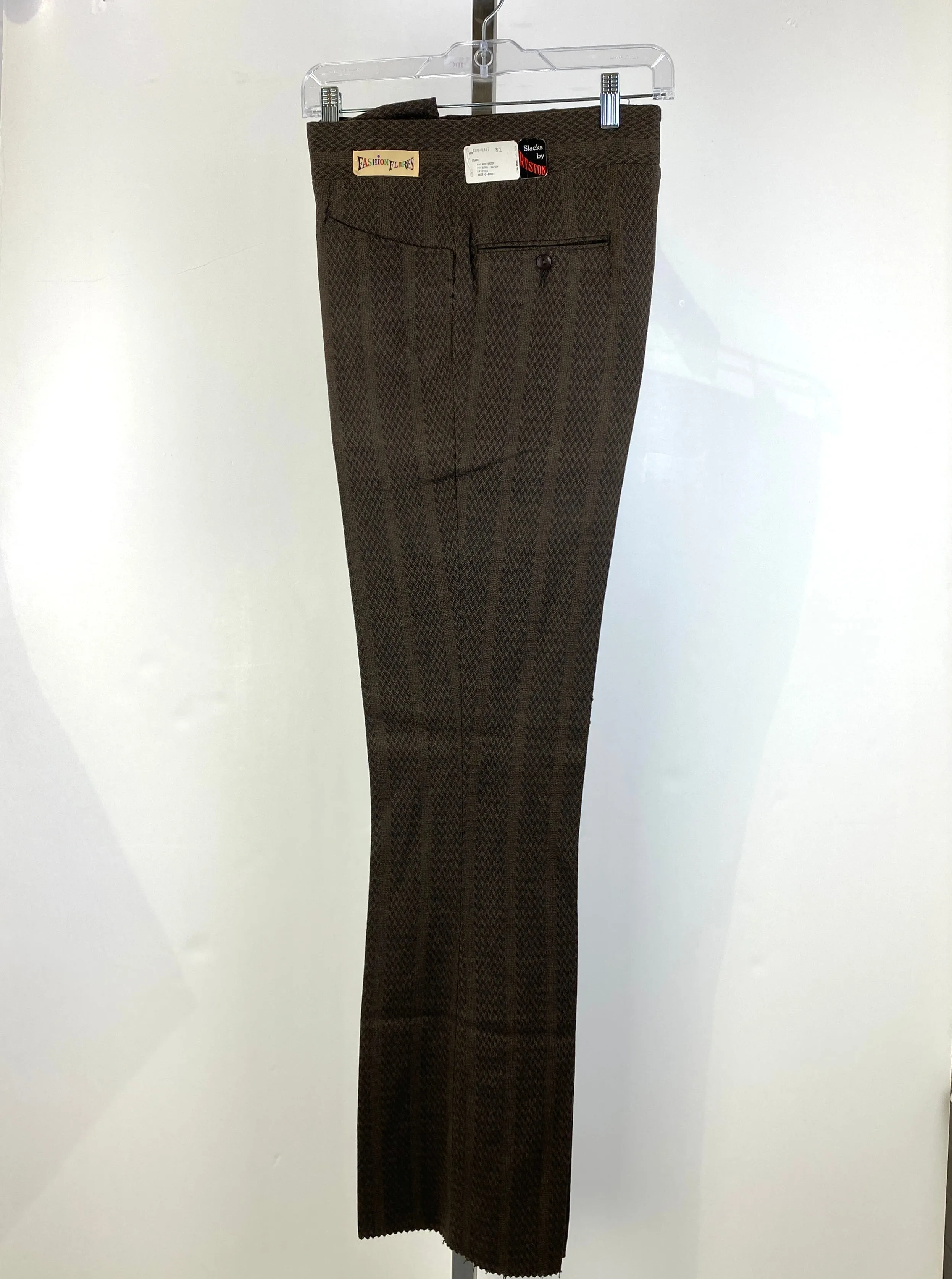 Vintage 1970s Deadstock Flared Trousers, Men's Brown Herringbone Slacks, W29