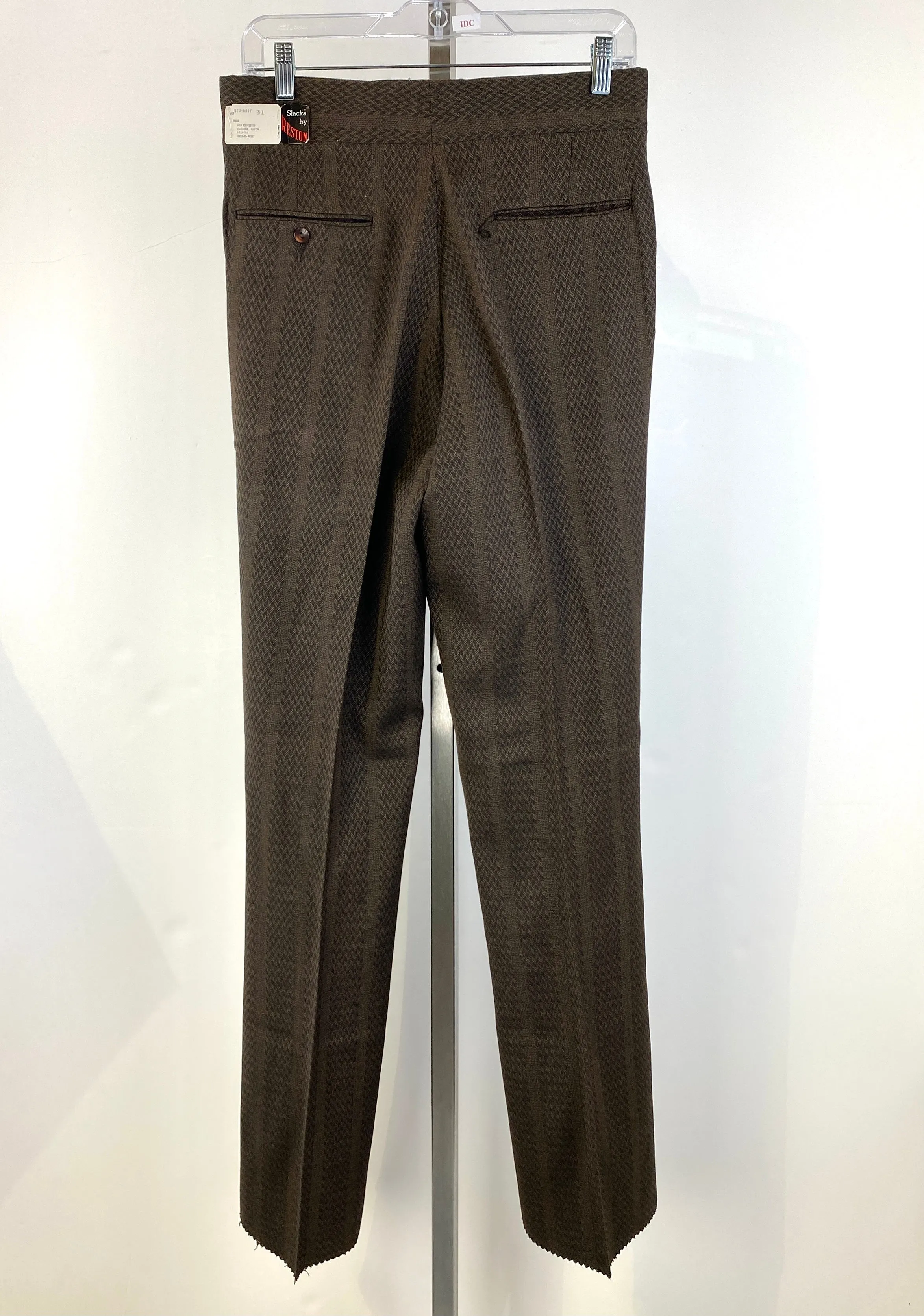 Vintage 1970s Deadstock Flared Trousers, Men's Brown Herringbone Slacks, W29