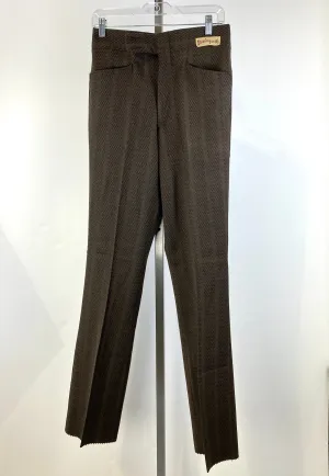 Vintage 1970s Deadstock Flared Trousers, Men's Brown Herringbone Slacks, W29