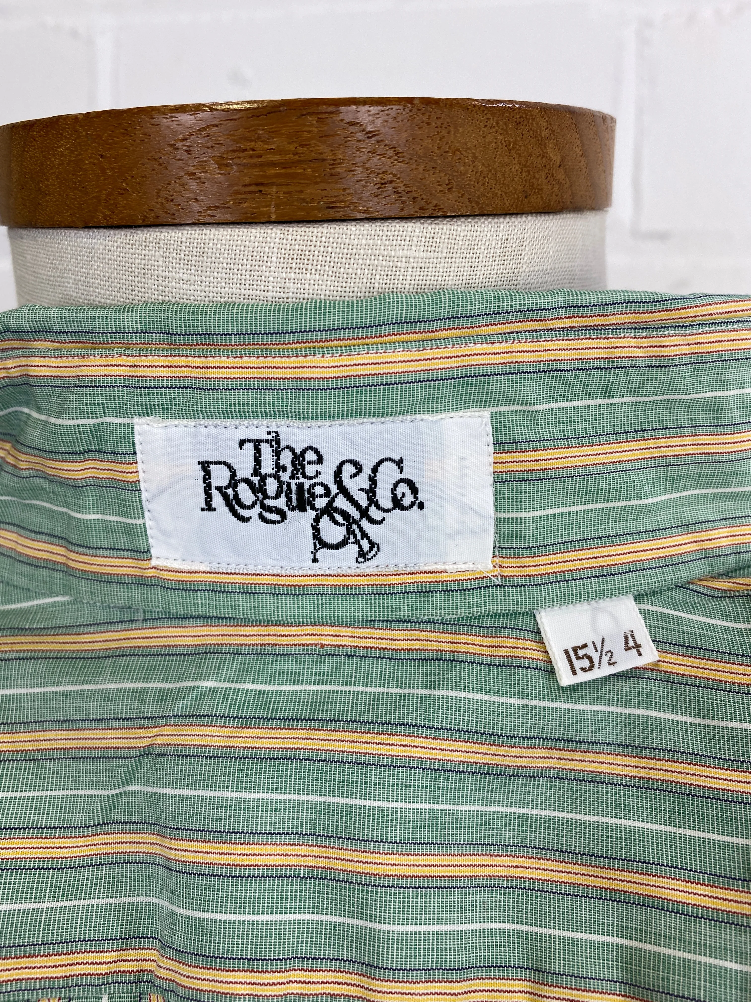 Vintage 80s Men's Green & Yellow Stripe Cotton Button-Up Shirt, Bert Pulitzer
