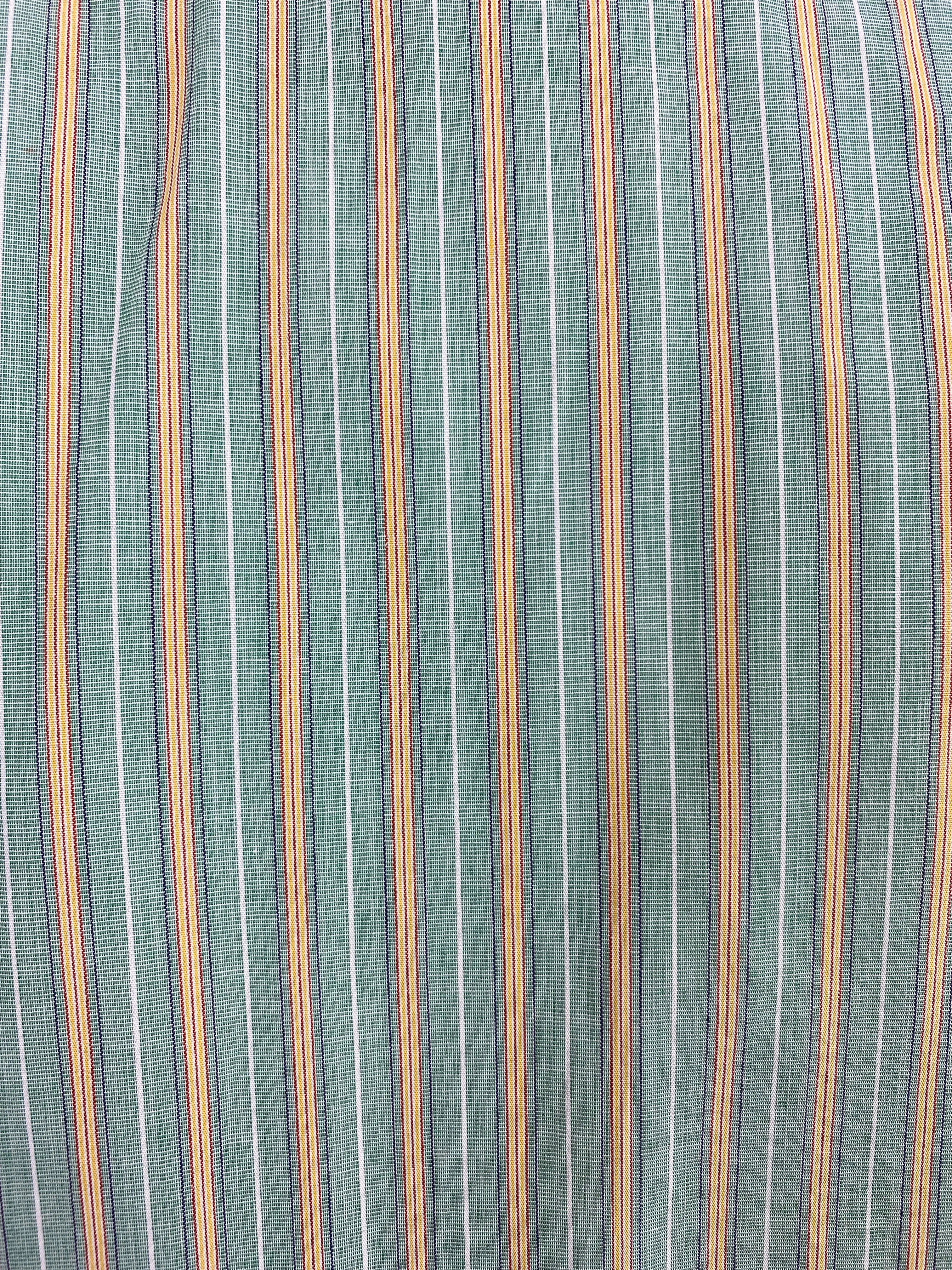 Vintage 80s Men's Green & Yellow Stripe Cotton Button-Up Shirt, Bert Pulitzer