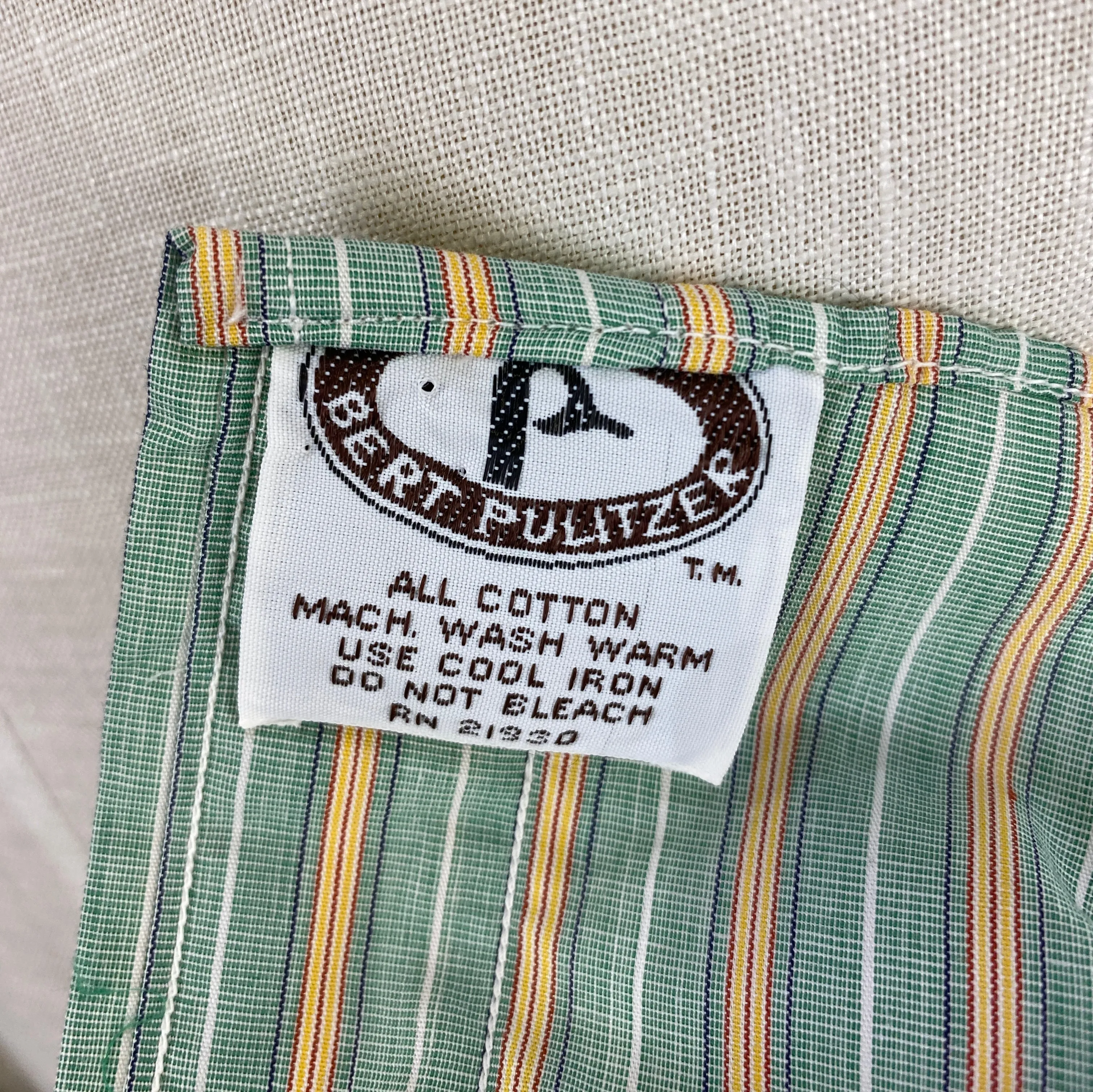 Vintage 80s Men's Green & Yellow Stripe Cotton Button-Up Shirt, Bert Pulitzer