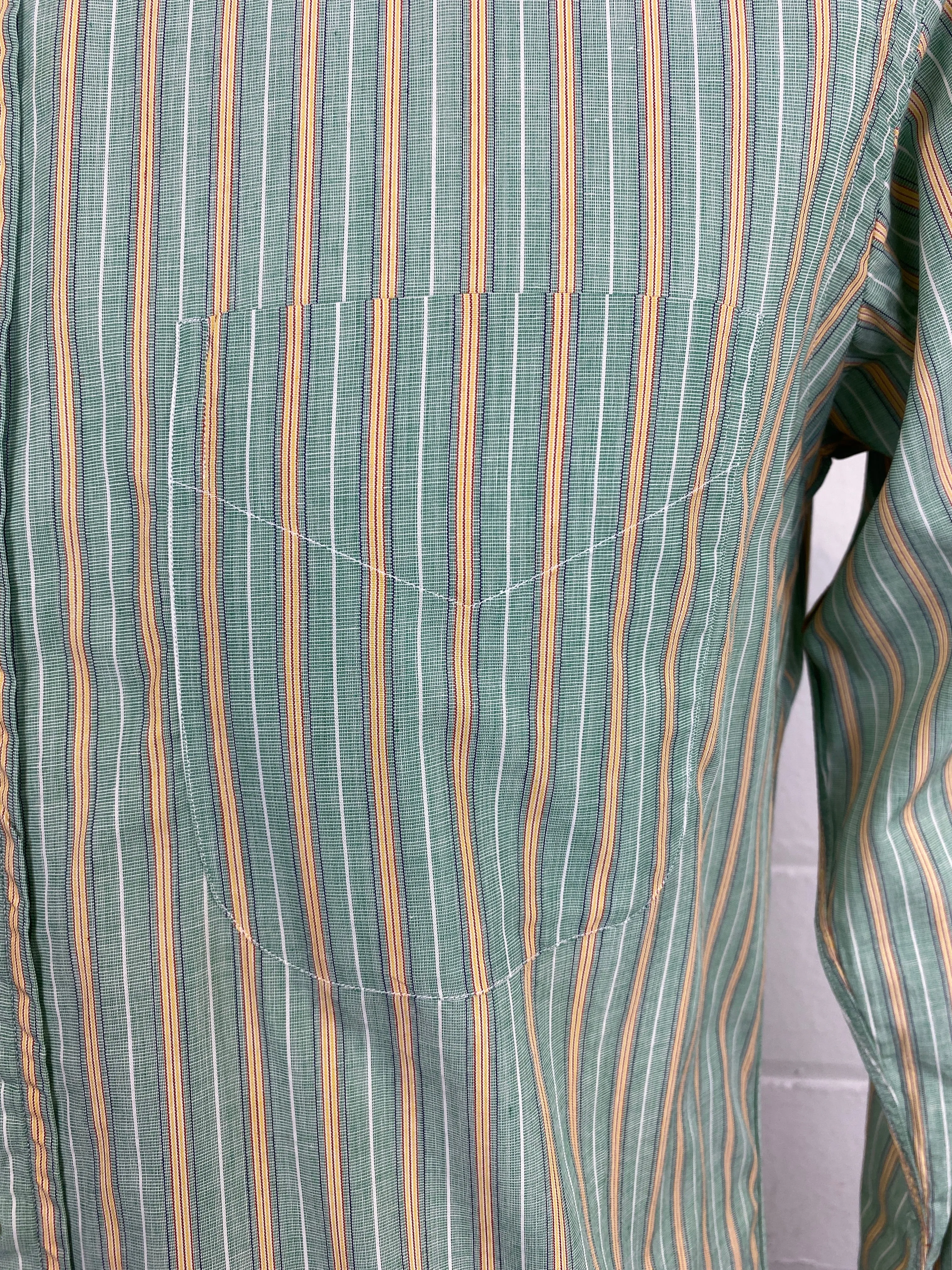 Vintage 80s Men's Green & Yellow Stripe Cotton Button-Up Shirt, Bert Pulitzer