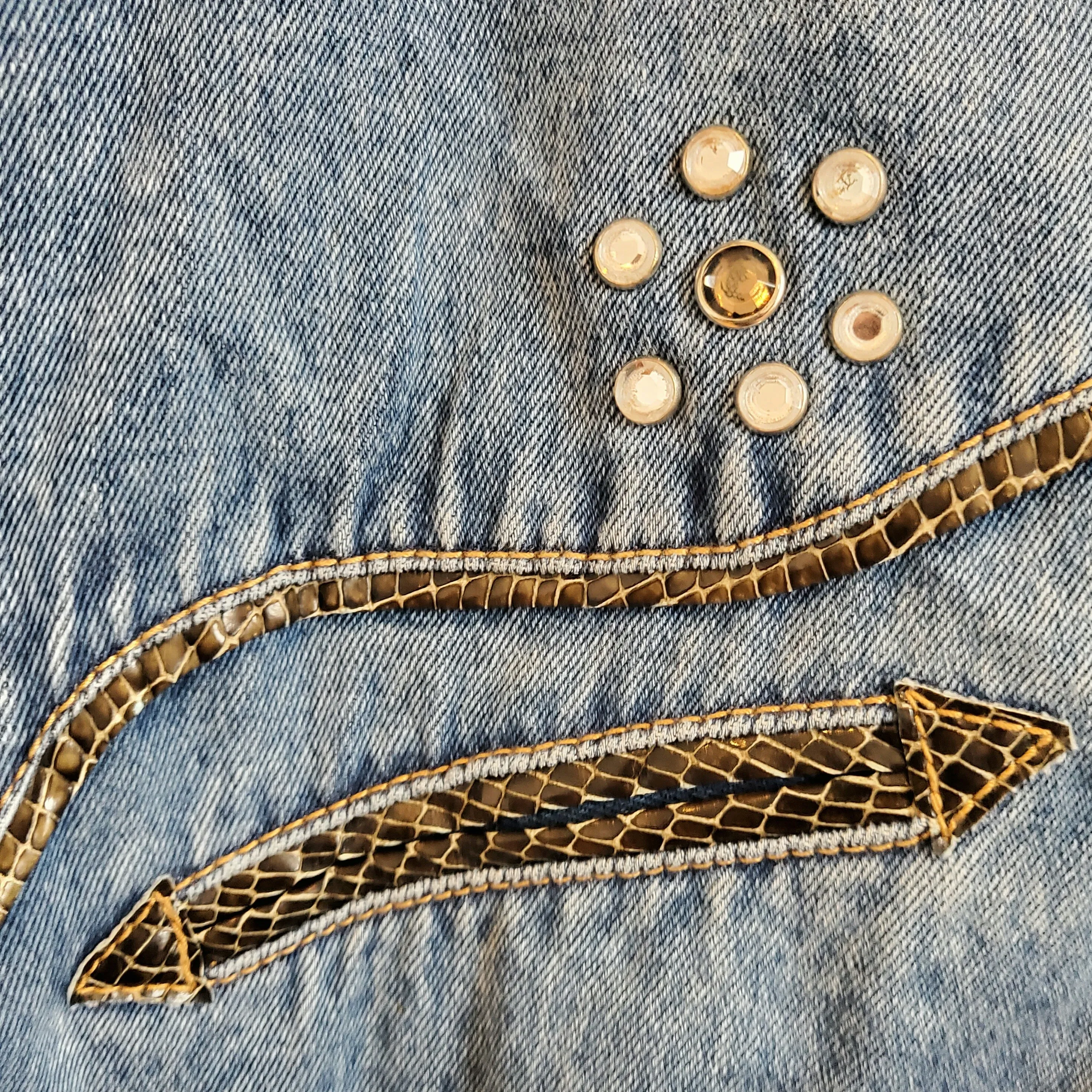 Vintage 90s Faux Snake Skin Trim Denim Shirt | Size 12