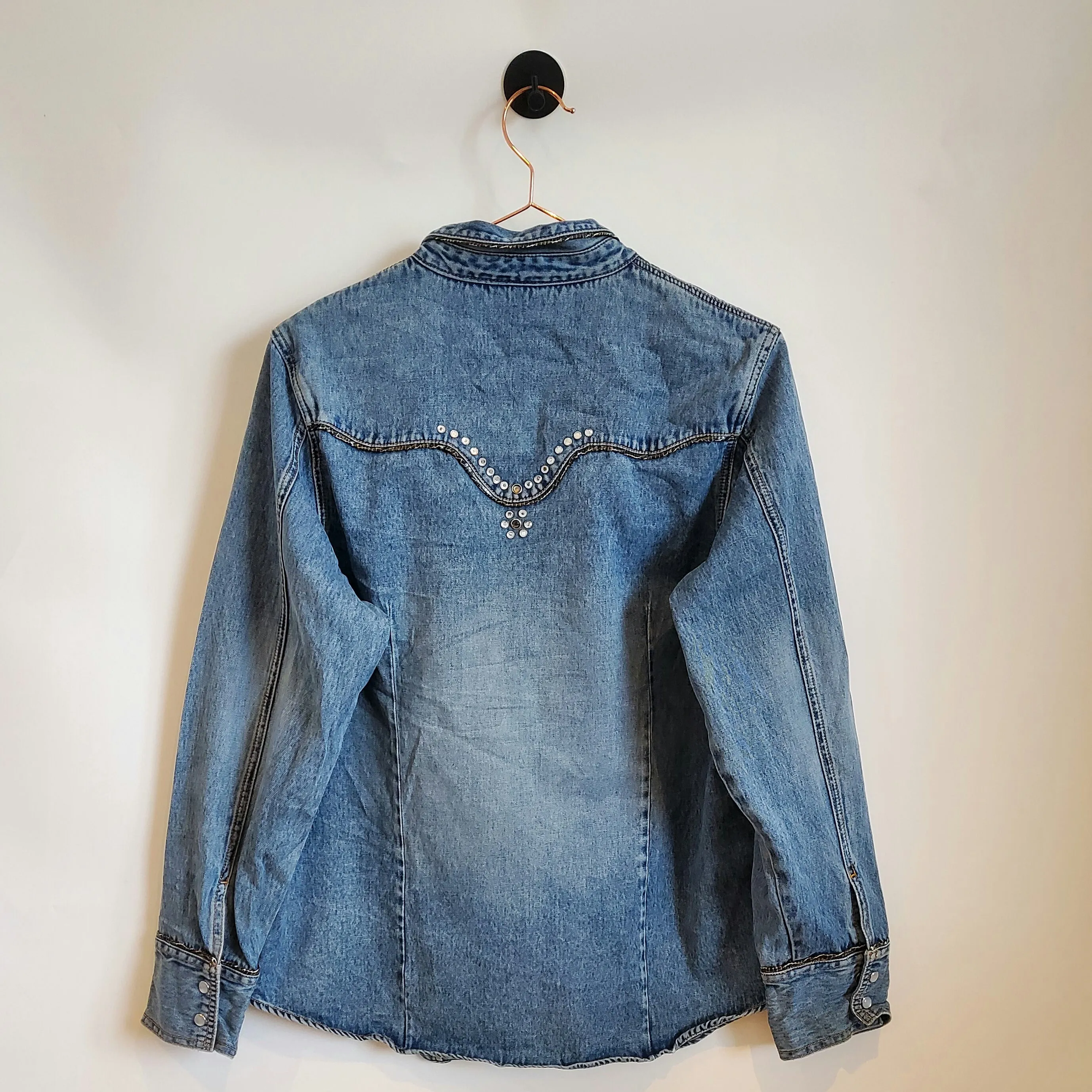 Vintage 90s Faux Snake Skin Trim Denim Shirt | Size 12