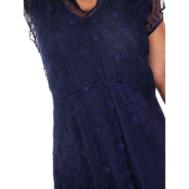 Vintage ART Deco Bright Blue Spider Web Lace Bias Cut Gown 1930s 38-36-46