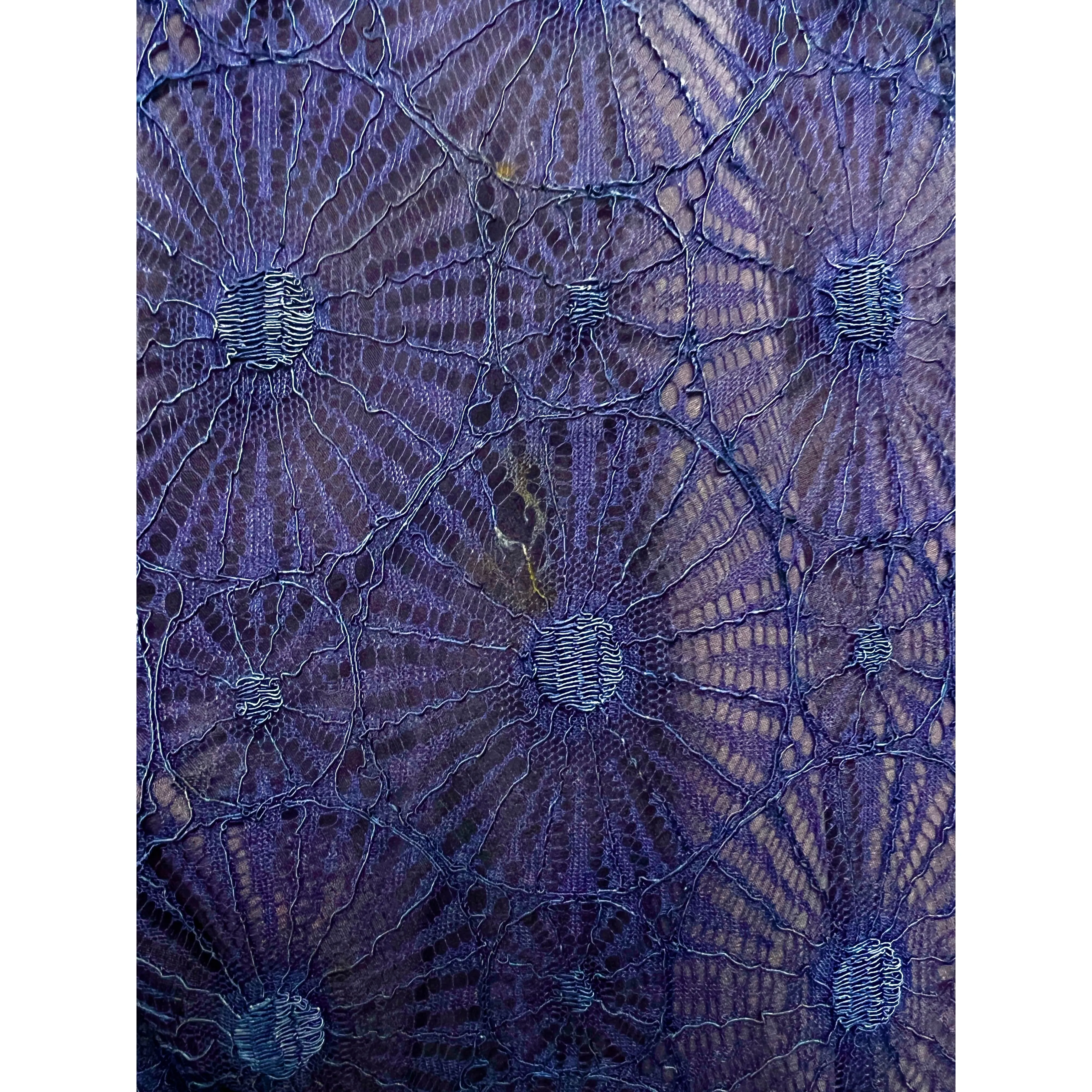 Vintage ART Deco Bright Blue Spider Web Lace Bias Cut Gown 1930s 38-36-46