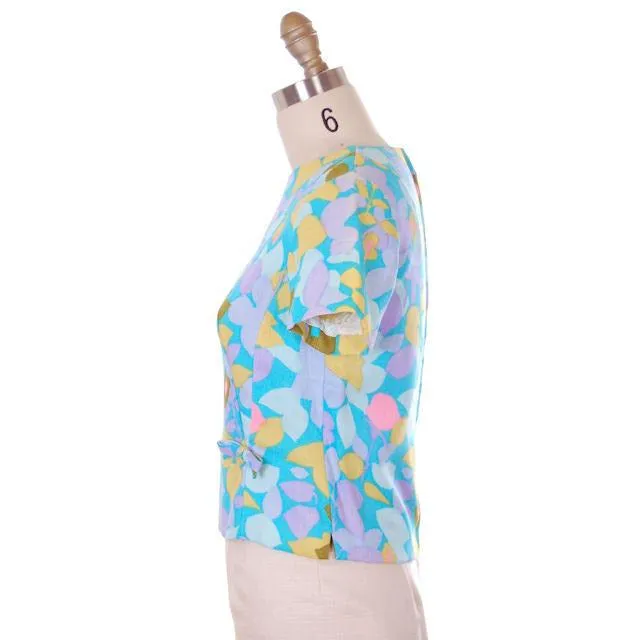Vintage Blouse Mod Floral Print 1960s NOS Nathalie of California Small