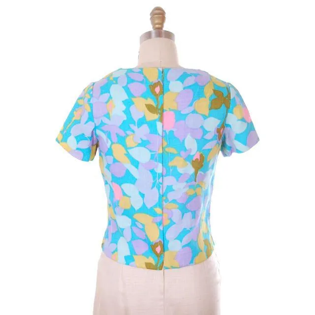 Vintage Blouse Mod Floral Print 1960s NOS Nathalie of California Small