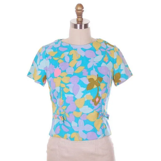 Vintage Blouse Mod Floral Print 1960s NOS Nathalie of California Small