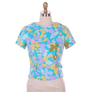 Vintage Blouse Mod Floral Print 1960s NOS Nathalie of California Small
