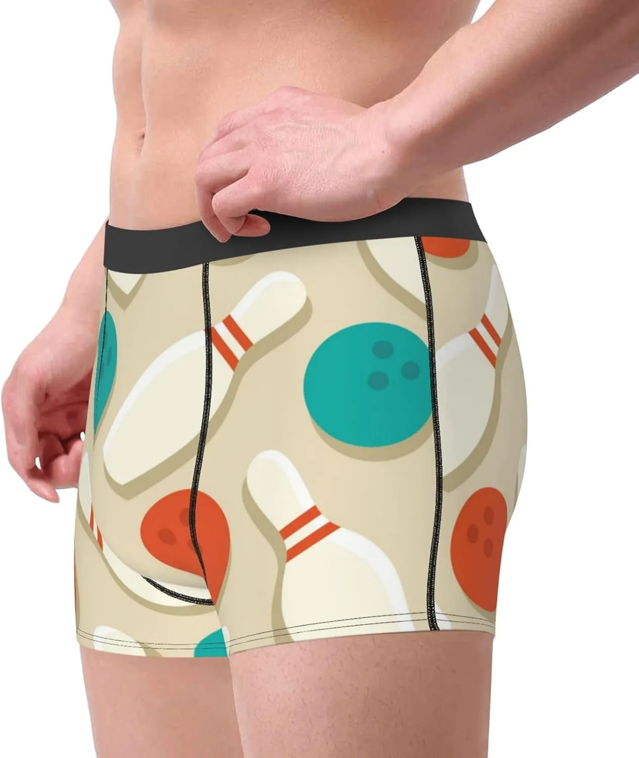 Vintage Bowling Print Boxer Briefs For Men Breathable Underwear-