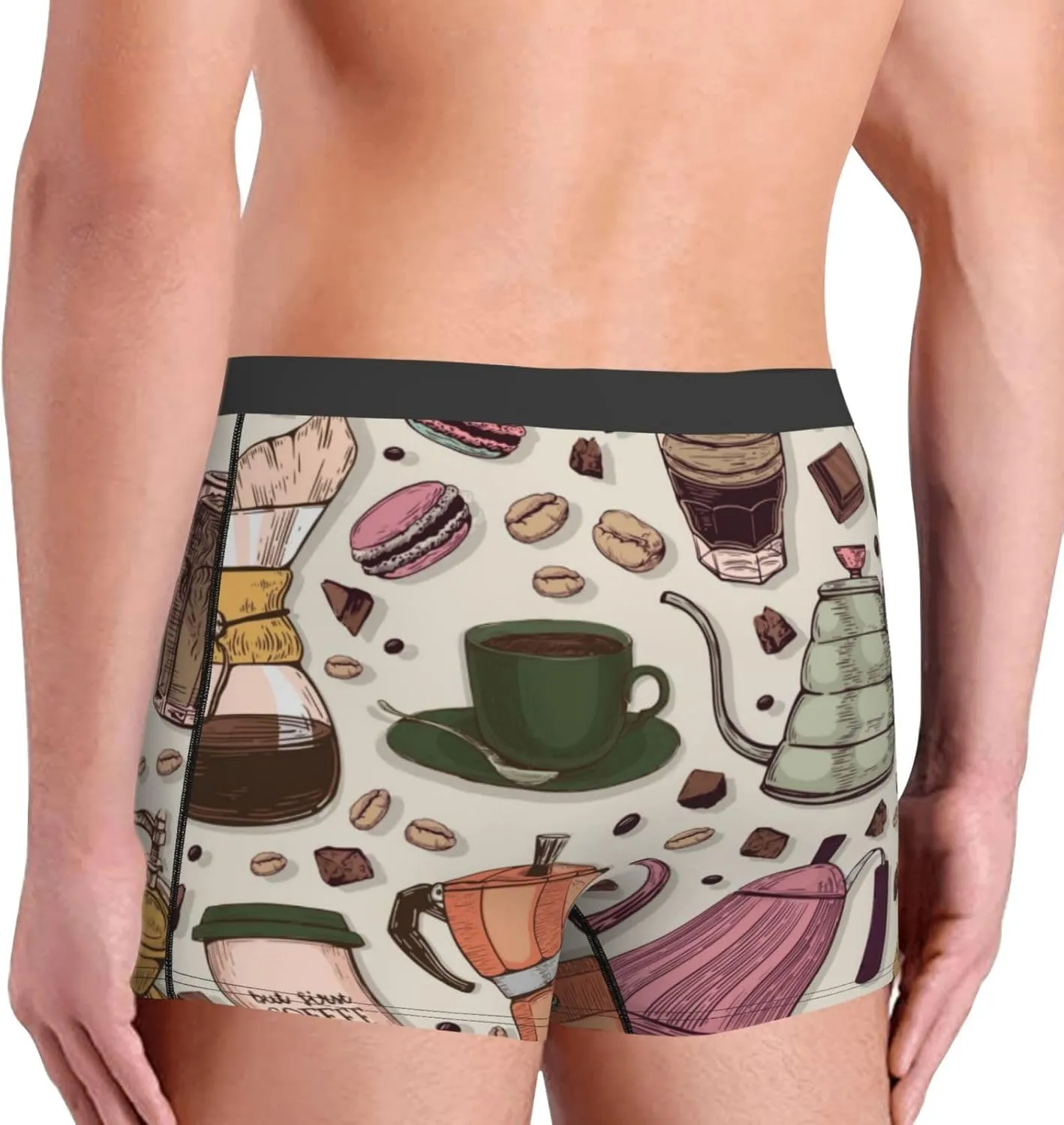 Vintage Coffee Print Boxer Briefs For Men Breathable Underwear-