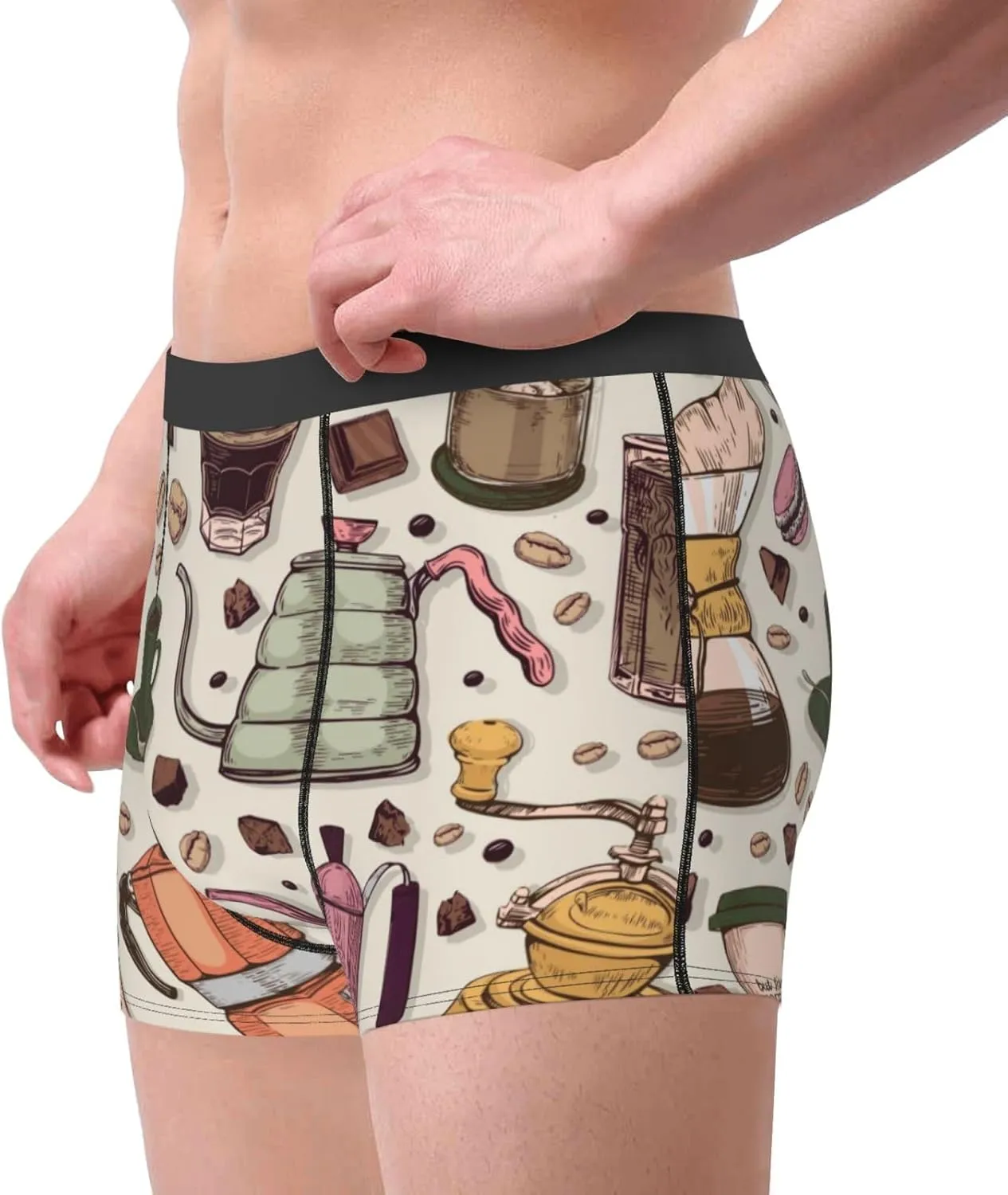 Vintage Coffee Print Boxer Briefs For Men Breathable Underwear-