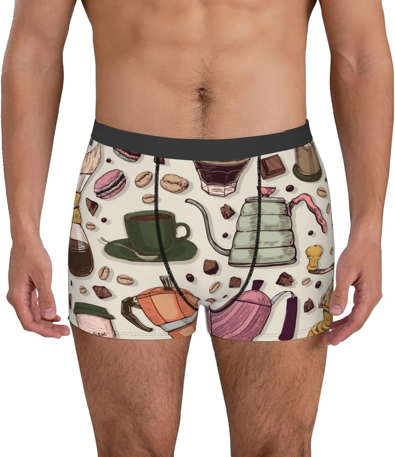 Vintage Coffee Print Boxer Briefs For Men Breathable Underwear-