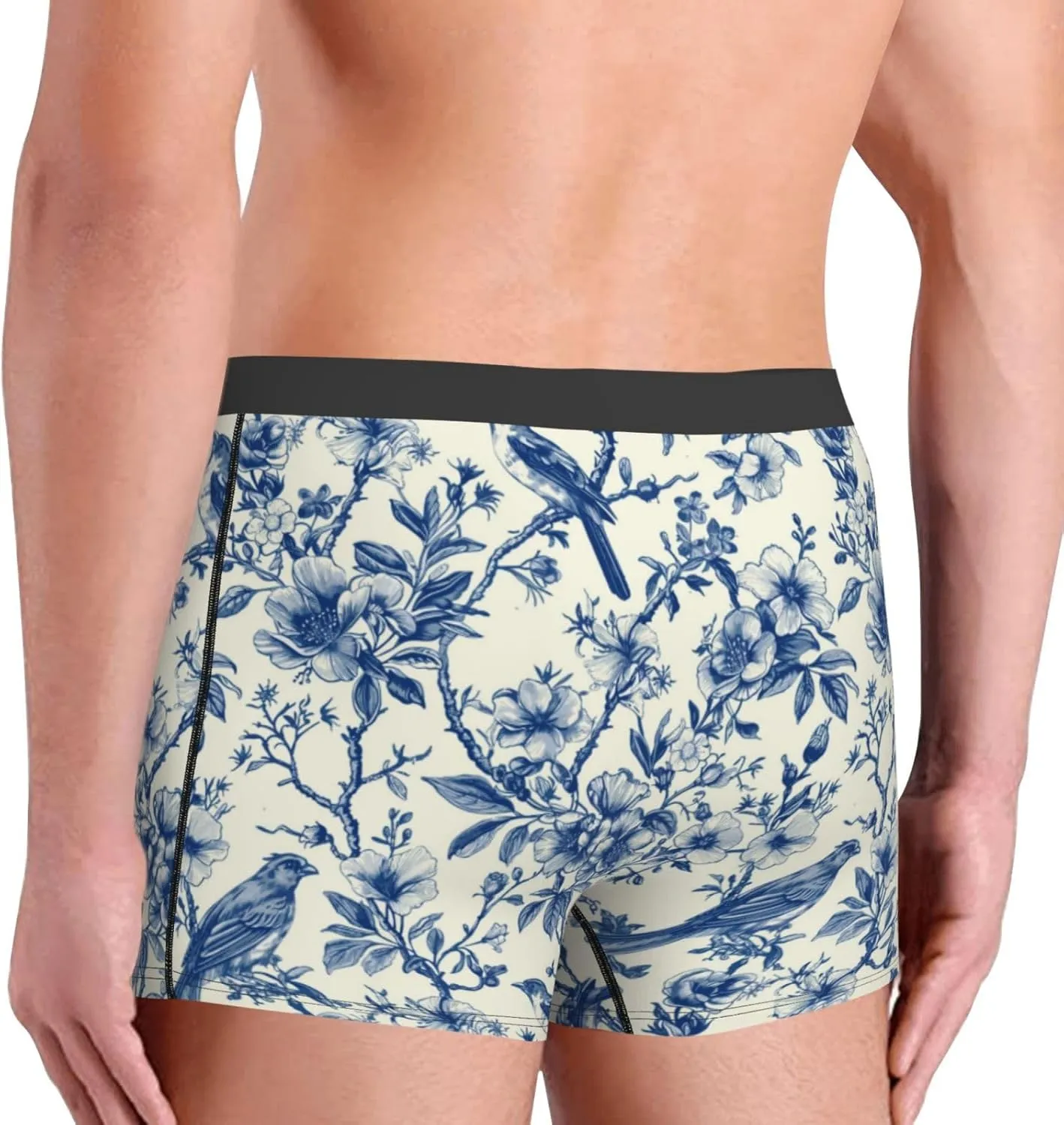 Vintage Floral Birds Print Boxer Briefs For Men Breathable Underwear-