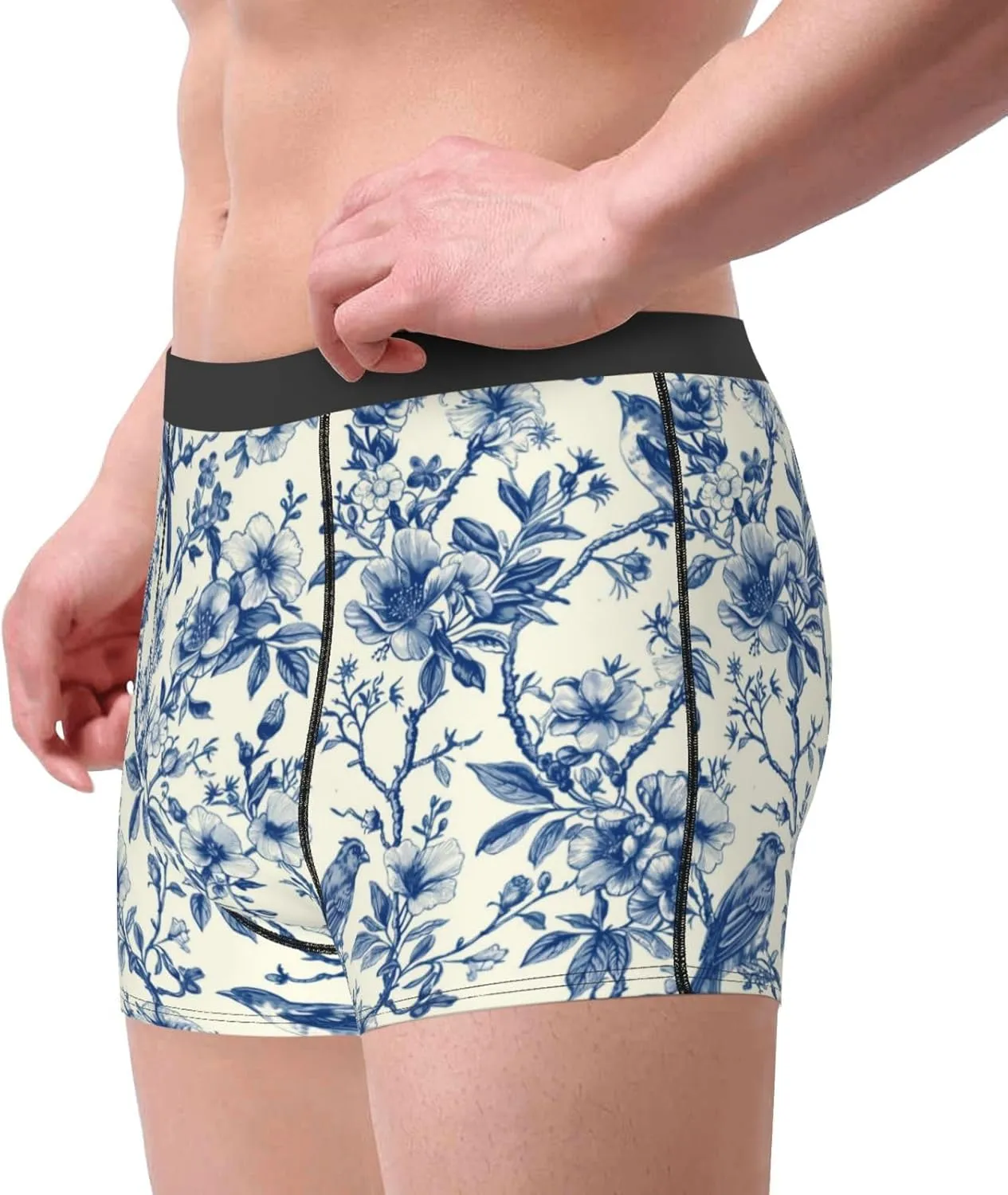 Vintage Floral Birds Print Boxer Briefs For Men Breathable Underwear-